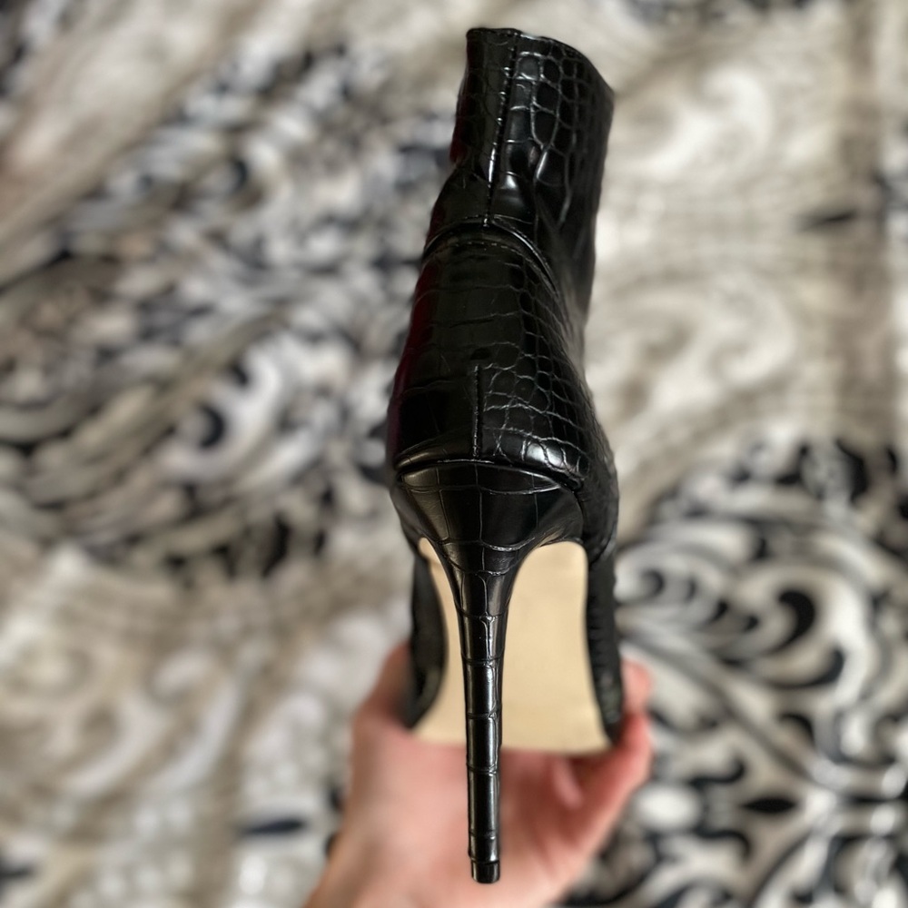 Call It Spring Black Croc-Pattern Heeled Boots - Picture 3 of 10